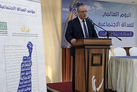 وزير التنمية الاجتماعية ابراهيم الشاعر يلقي كلمته الشاعر: تحقيق العدالة الاجتماعية يتطلب بناء علاقة متوازنة بين التنمية الاجتماعية والاقتصادية